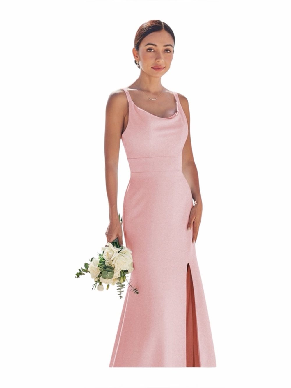 Stacees Stretch Crepe‎ Trumpet Mermaid Maxi Bridesmaid Dress Dusty Pink 10
